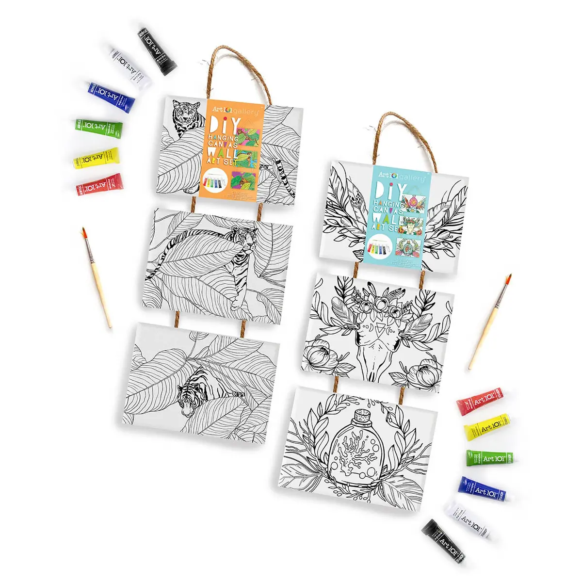 Art 101 Diy Canvas Art Set - Dual Pack With Acrylic Paints & Brushes 1