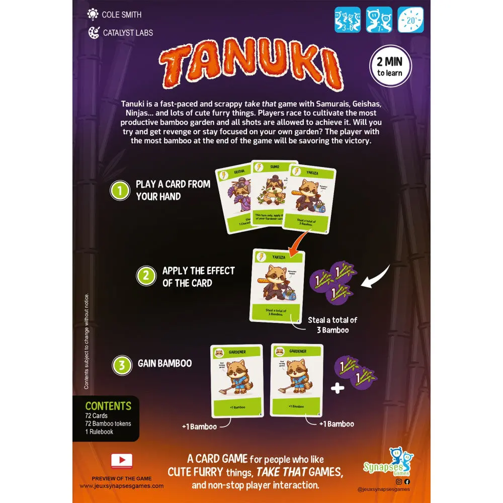 Tanuki: Family Take-That Card Game By Synapses Games, Ages 7+, 3-8 Players 1