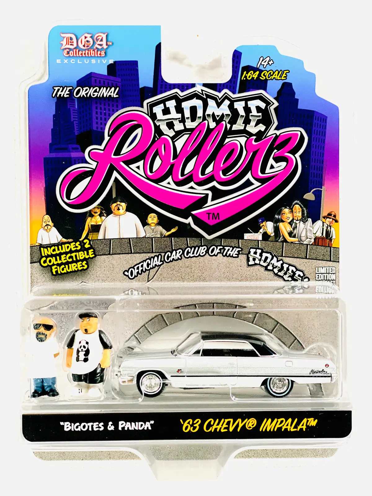 Greenlight X Dga Homie Rollers 2025 Series 1 1963 Chevrolet Impala Ss Hard Top W/ Bigotes & Panda 1