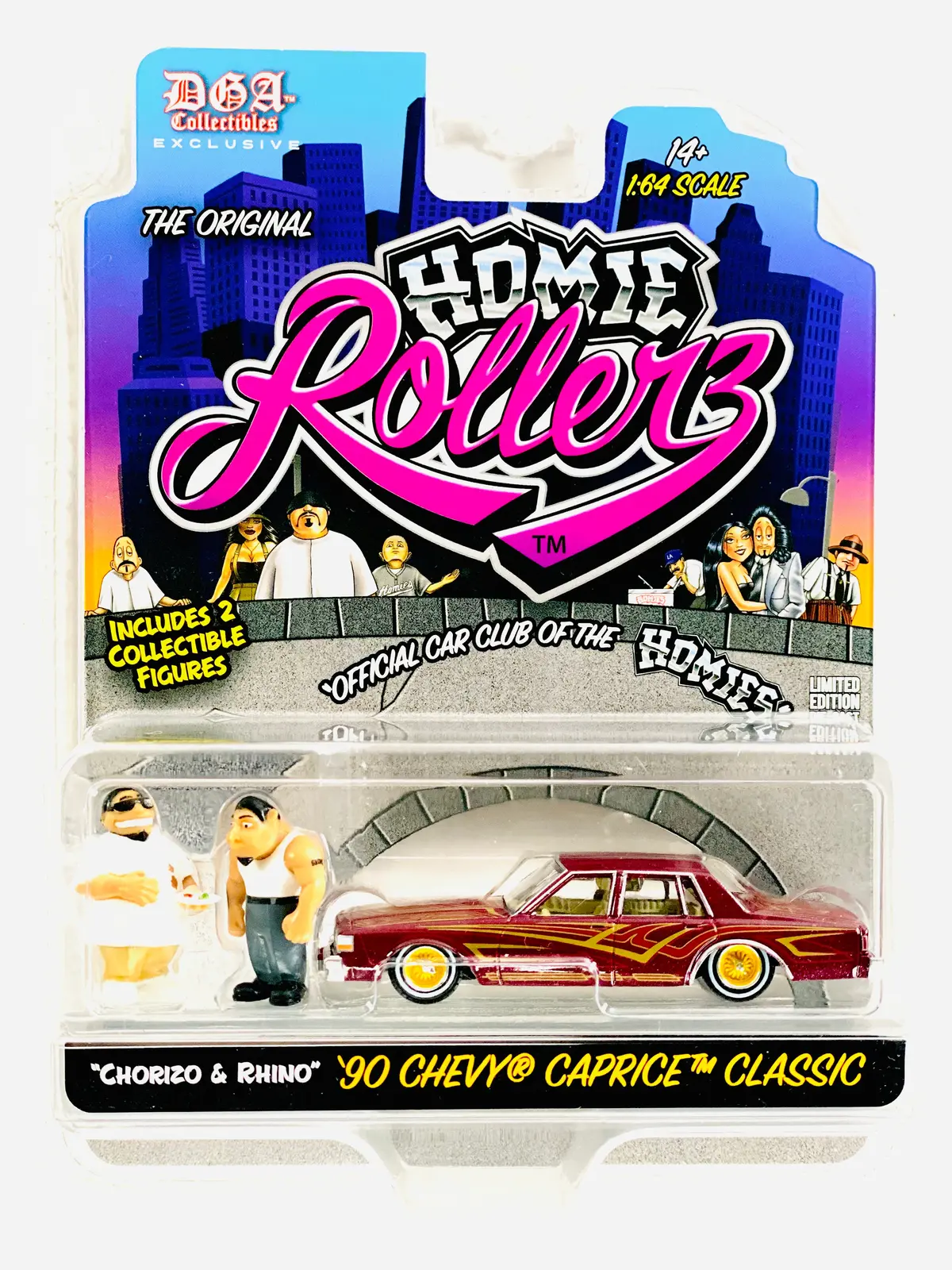 Greenlight X Dga Homie Rollers 2025 Series 1 1990 Chevrolet Caprice Classic W/ Chorizo & Rhino 1
