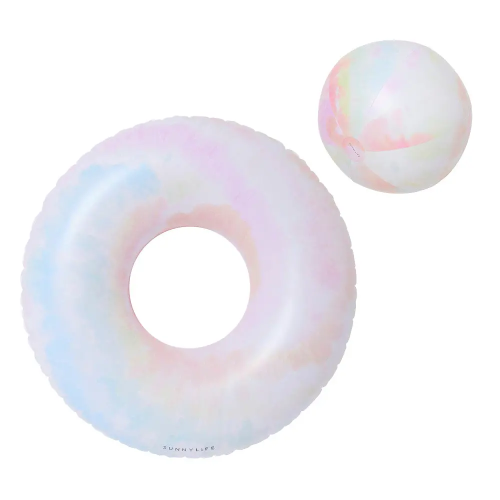 Sunnylife Tie Dye Tube Pool Ring And Beach Ball Set - Inflatable Fun 1