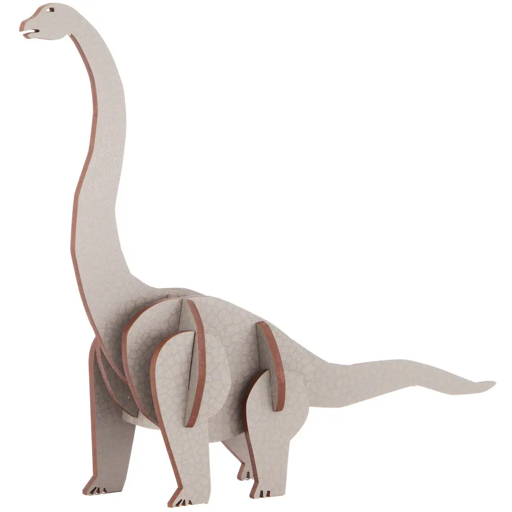 Little & Wood Brachiosaurus: Medium Grey 3D Wooden Dino Puzzle Kit 1