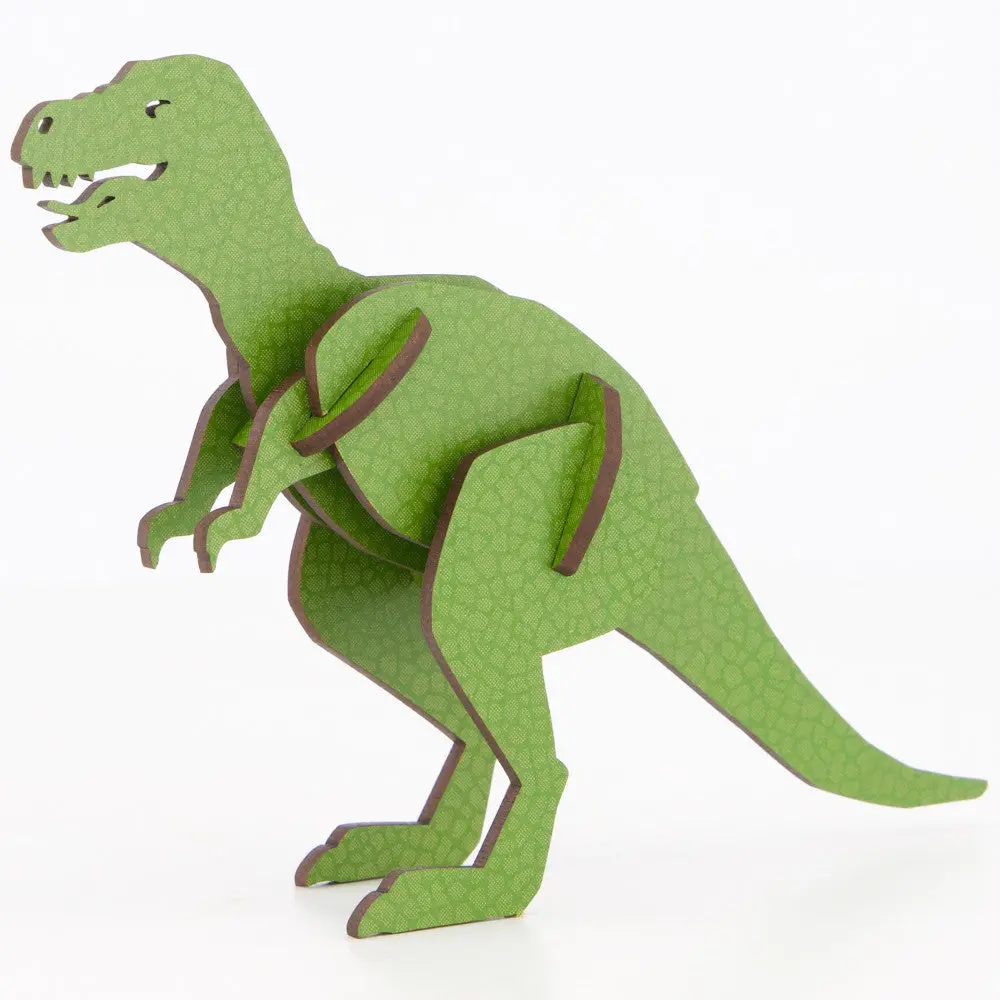 Little & Wood: T-Rex Green, Medium 3D Wooden Puzzle Kit 1