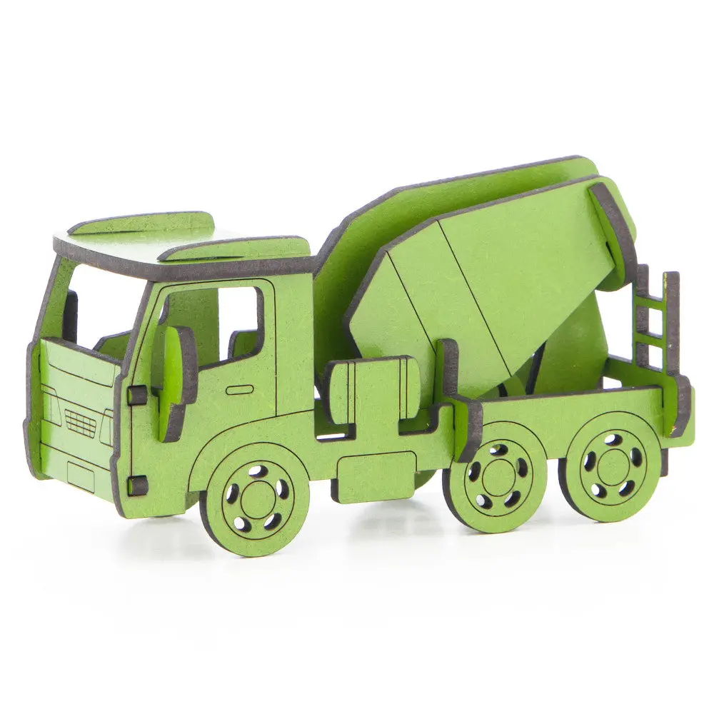 Little & Wood: Woodlet Green Concrete Truck 3D Wooden Kit-Set, Medium 1