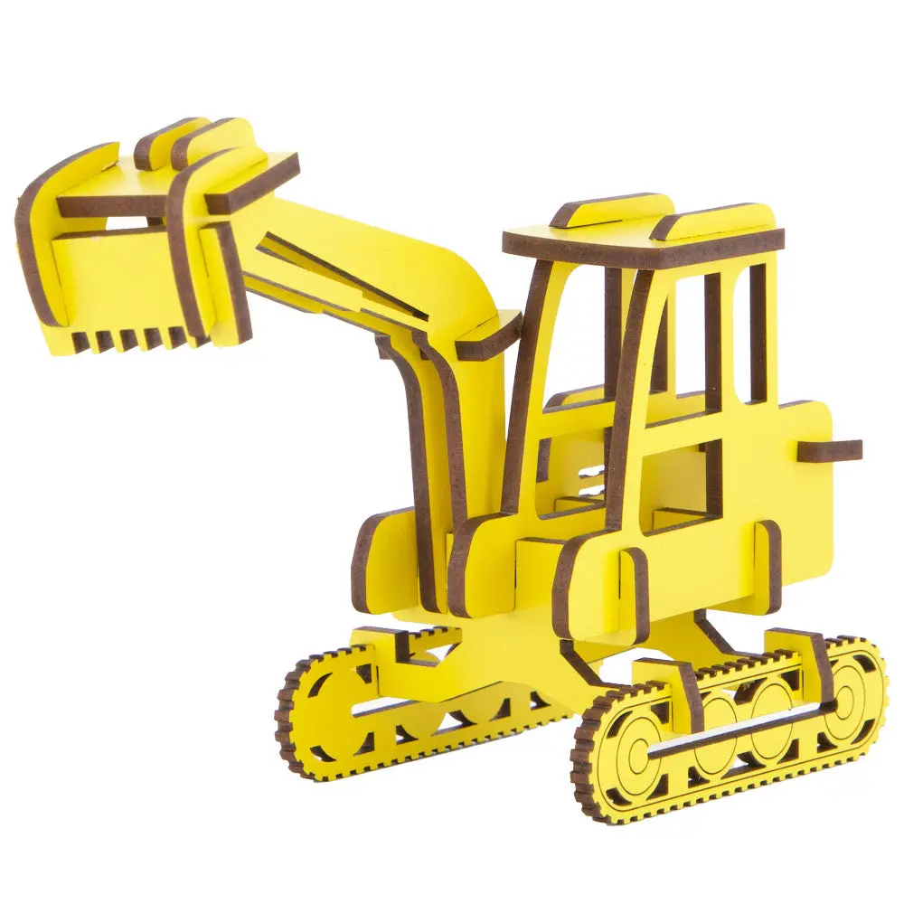 Little & Wood: Medium Digger - 3D Yellow Wooden Construction Kit 1