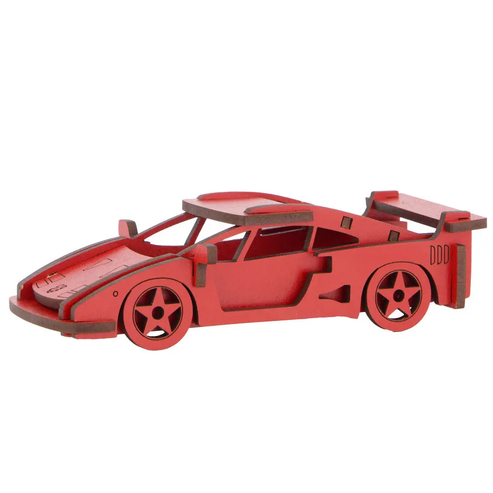 Little & Wood: Medium Red Sports Car 3D Wooden Puzzle Kit 1