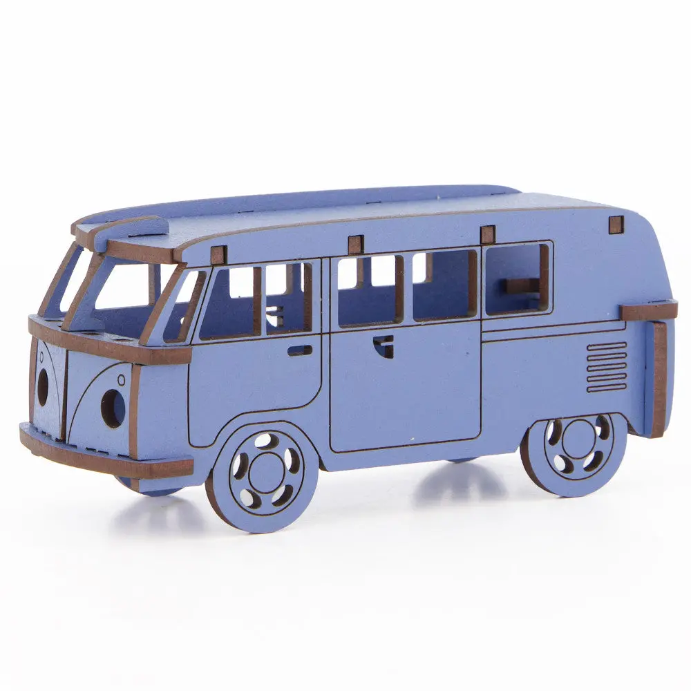 Little & Wood: Woodlet Camper Van Puzzle - Medium Blue 3D Model 1