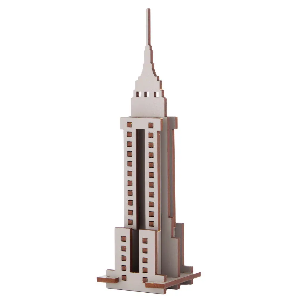 Little & Wood Empire State Building: 3D Wooden Puzzle Kit - Medium, Grey 1