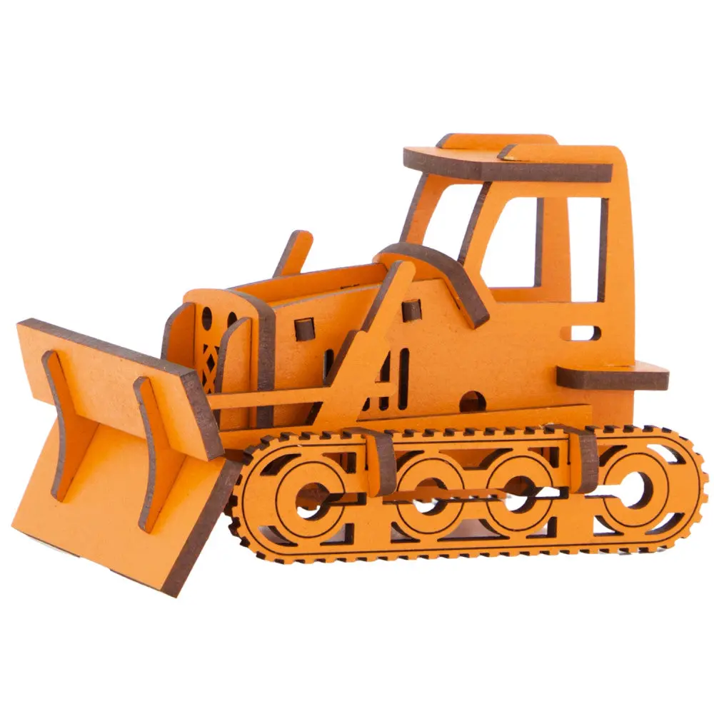 Little & Wood: Bulldozer Medium - 3D Wooden Model Kit, Orange 1
