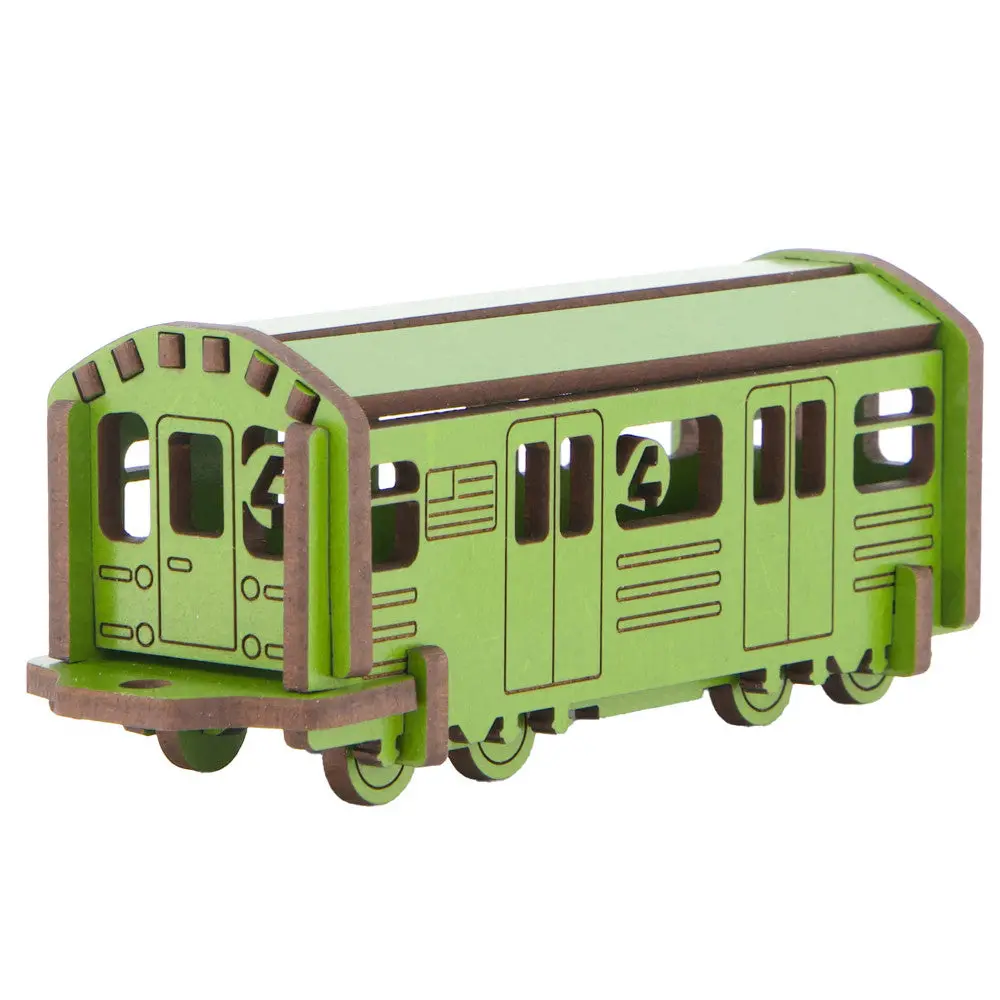 Little & Wood: Nyc Subway 4 Train - 3D Wooden Puzzle Kit, Medium - Green 1