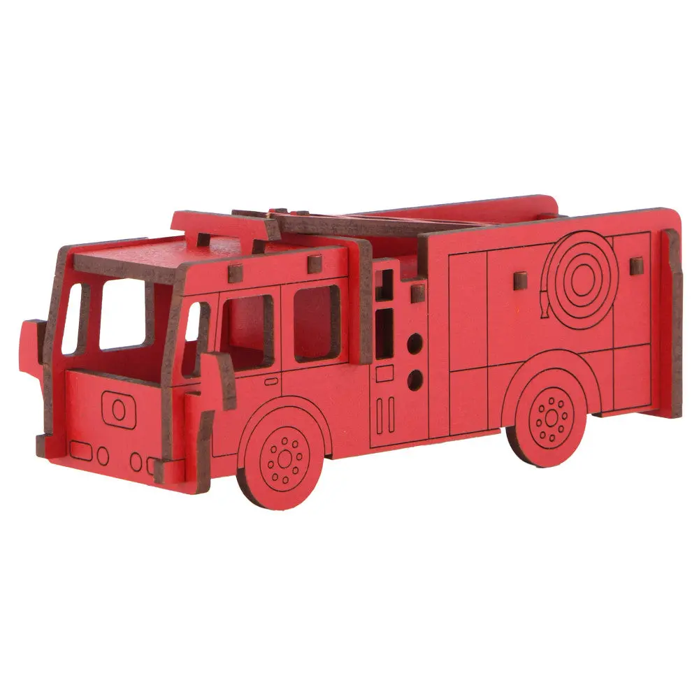 Little & Wood: Fiery Fun! 3D Fire Engine Wooden Kit-Set - Medium, Red 1
