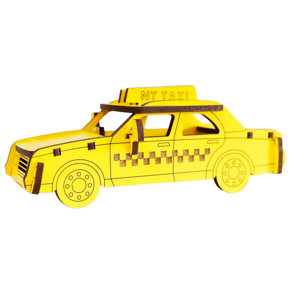 Little & Wood: Woodlet: Vibrant Medium Taxi - 3D Wooden Kit 1
