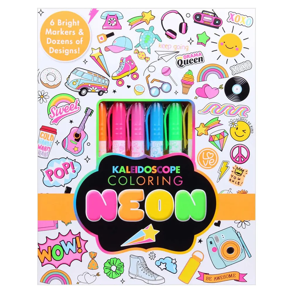 Kaleidoscope Neon Llamas & Cacti Coloring Kit With Markers 1