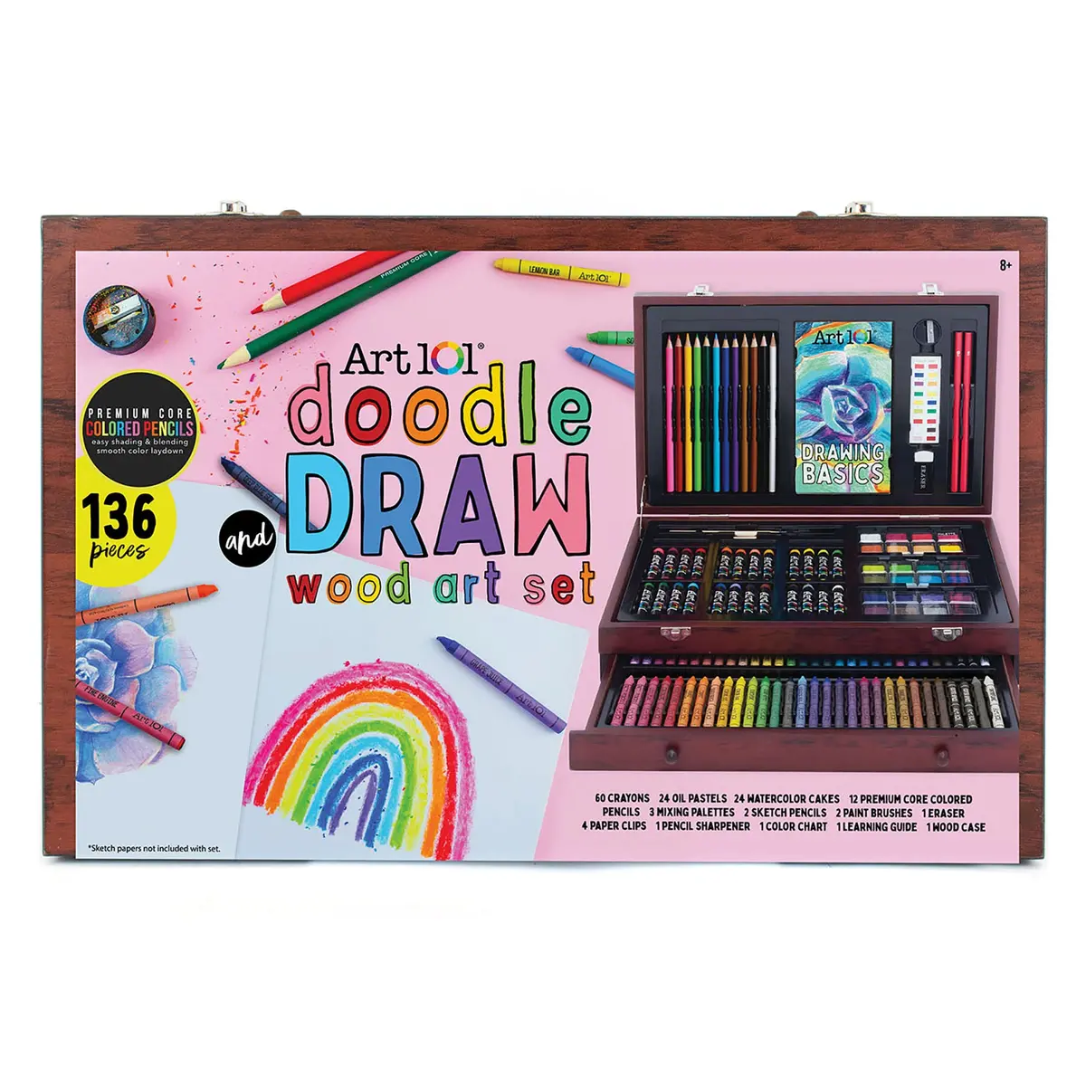 Art 101 Doodle & Draw Deluxe 136-Piece Multimedia Art Set - Wood Case 1