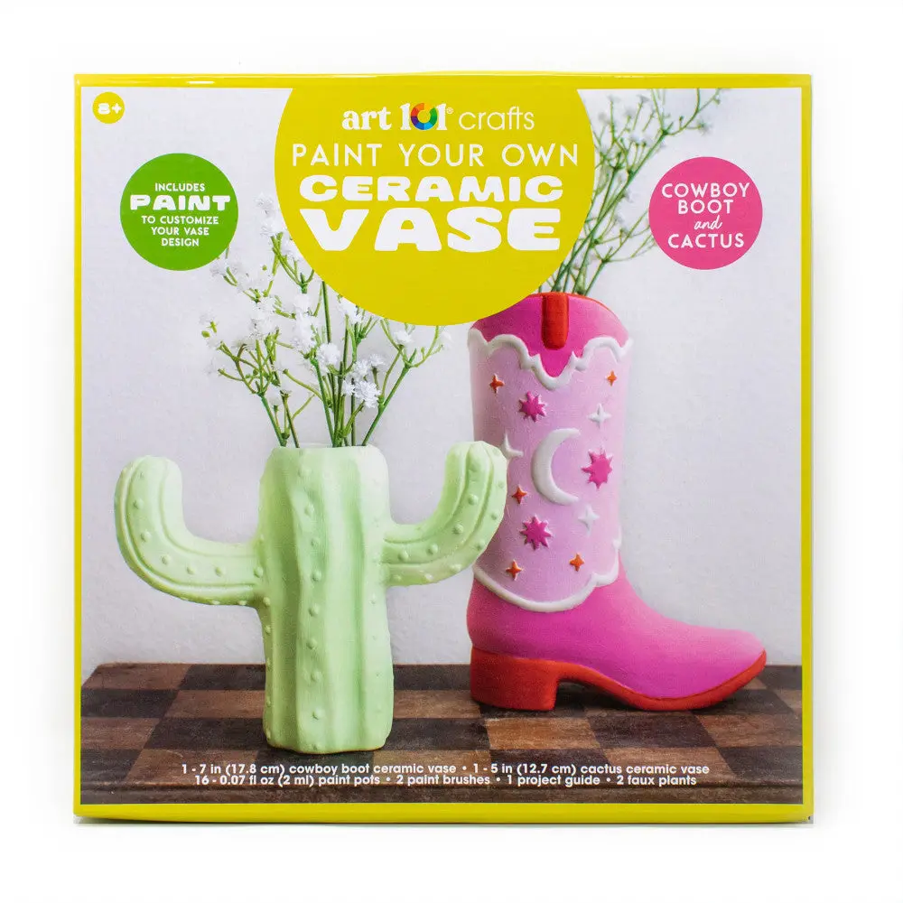Art 101 Western Flair Ceramic Vase Painting Kit - Cowboy & Cactus Designs 1