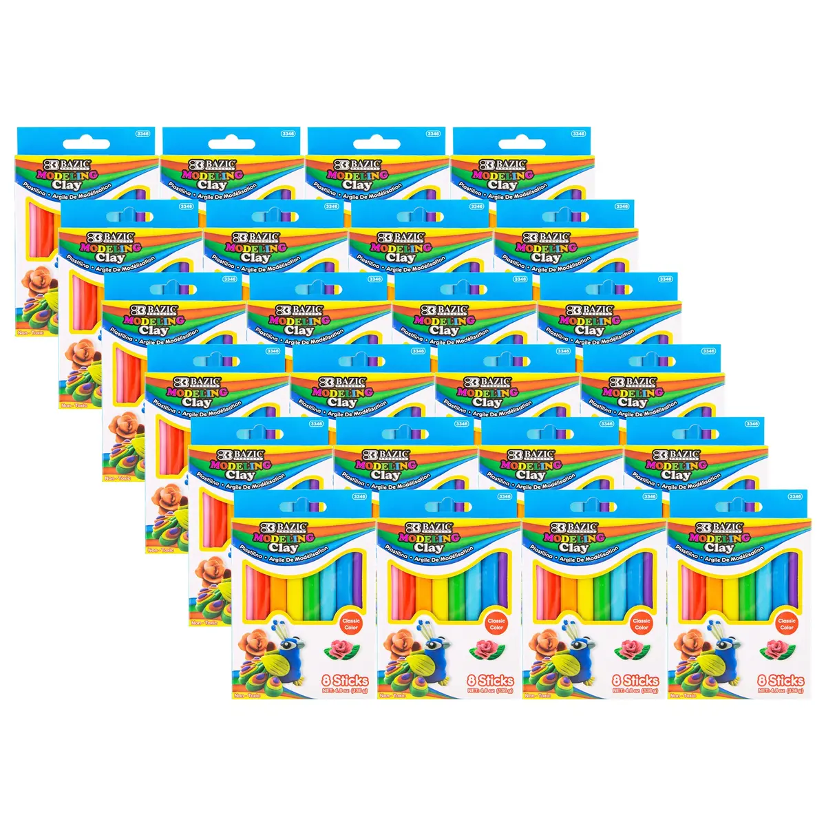 Bazic Products Rainbow Delight Modeling Clay Sticks - 8 Vibrant Colors, 24 Packs 1