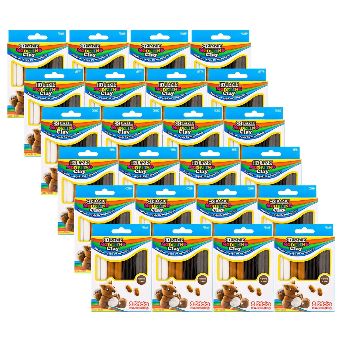 Bazic Products Earth Tone Modeling Clay Sticks - 4 Colors, 24 Packs 1