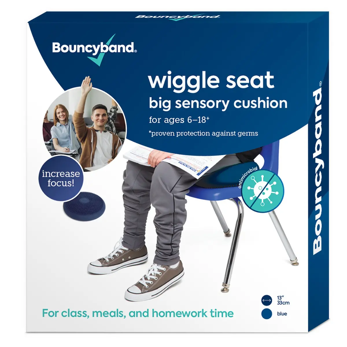 Bouncyband Antimicrobial Wiggle Seat Sensory Cushion, Blue 13"/33Cm 1