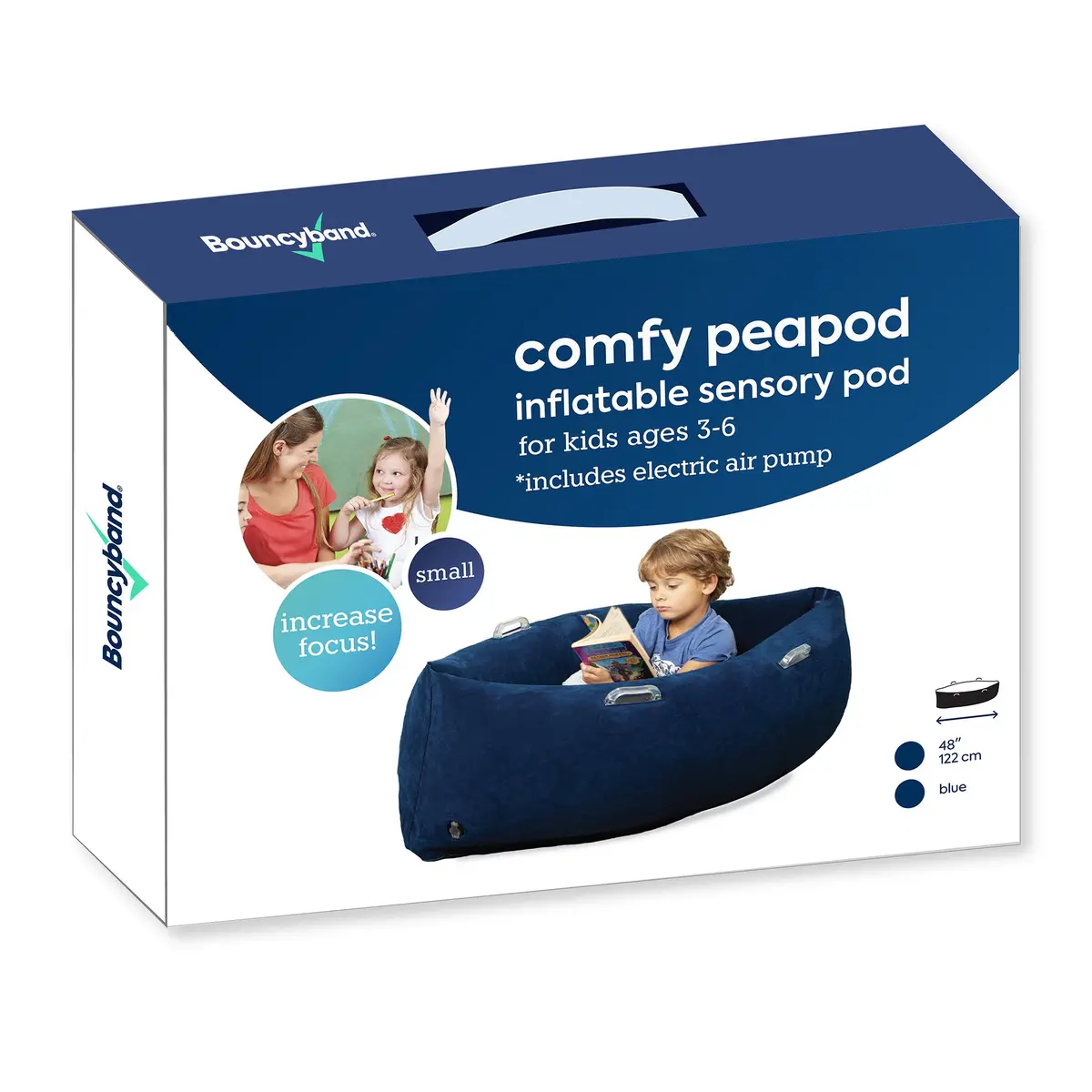Bouncyband® Comfy Hugging Peapod Sensory Pod For Kids, 48 Inch - Blue 1