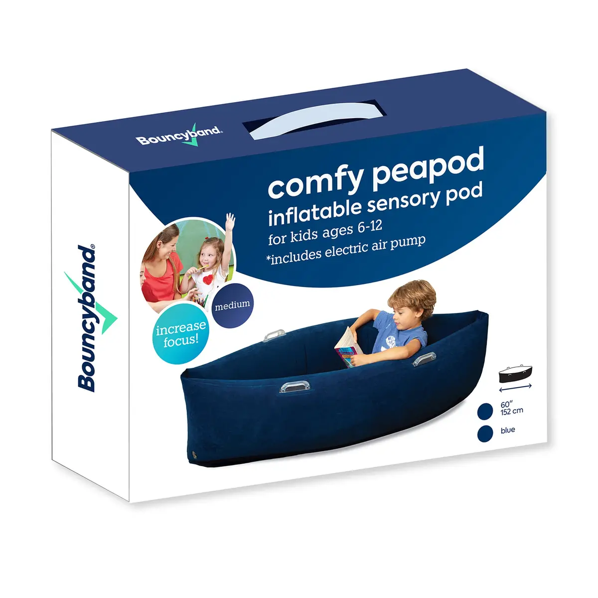 Bouncyband Comfy Hugging Peapod Sensory Pod For Kids, 60", Blue 1