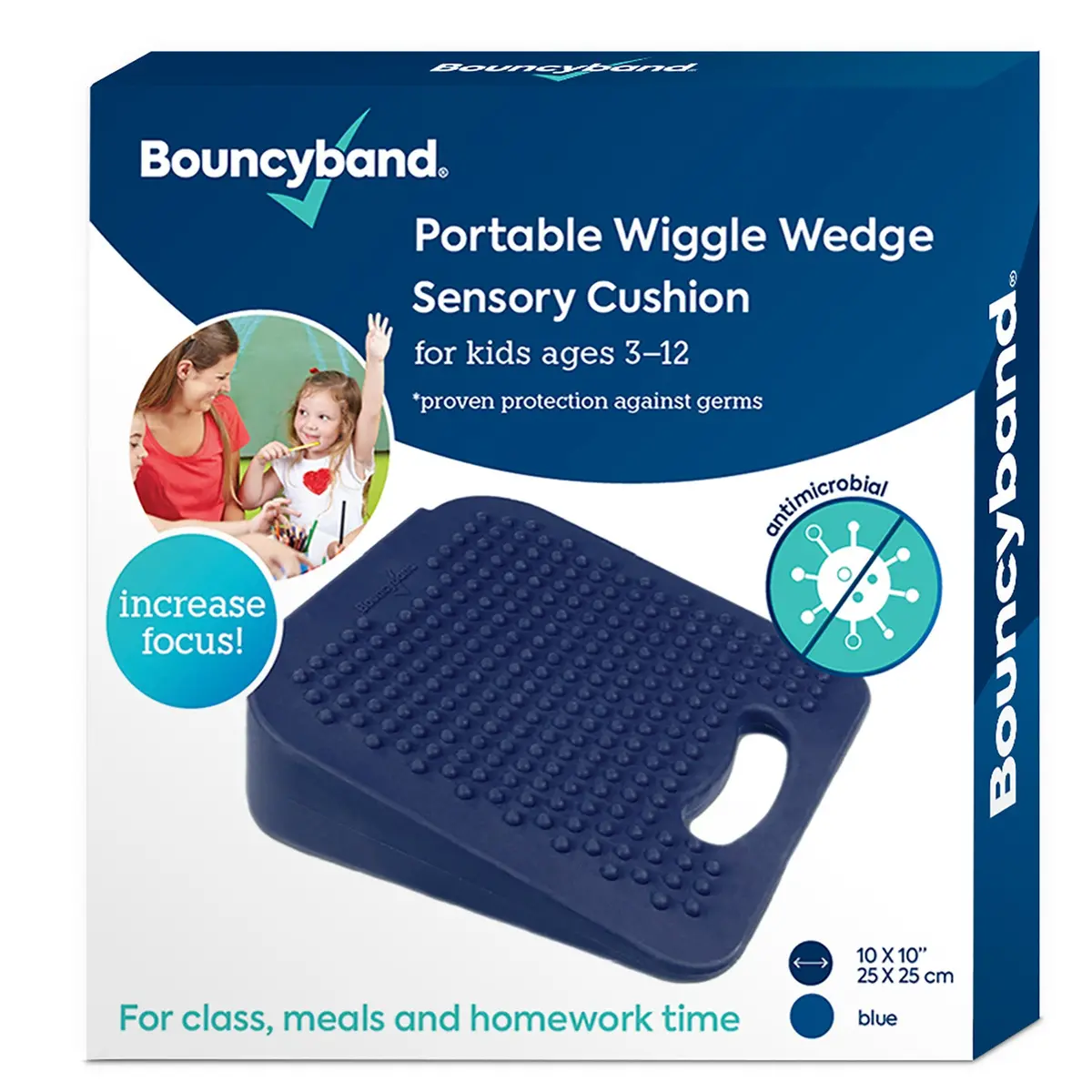 Bouncyband Antimicrobial Wiggle Wedge Sensory Cushion, 10" Square 1