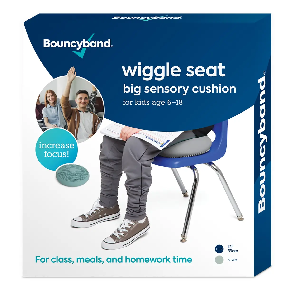 Bouncyband Big Wiggle Seat Sensory Cushion, Silver - Active Sitting For Kids 1