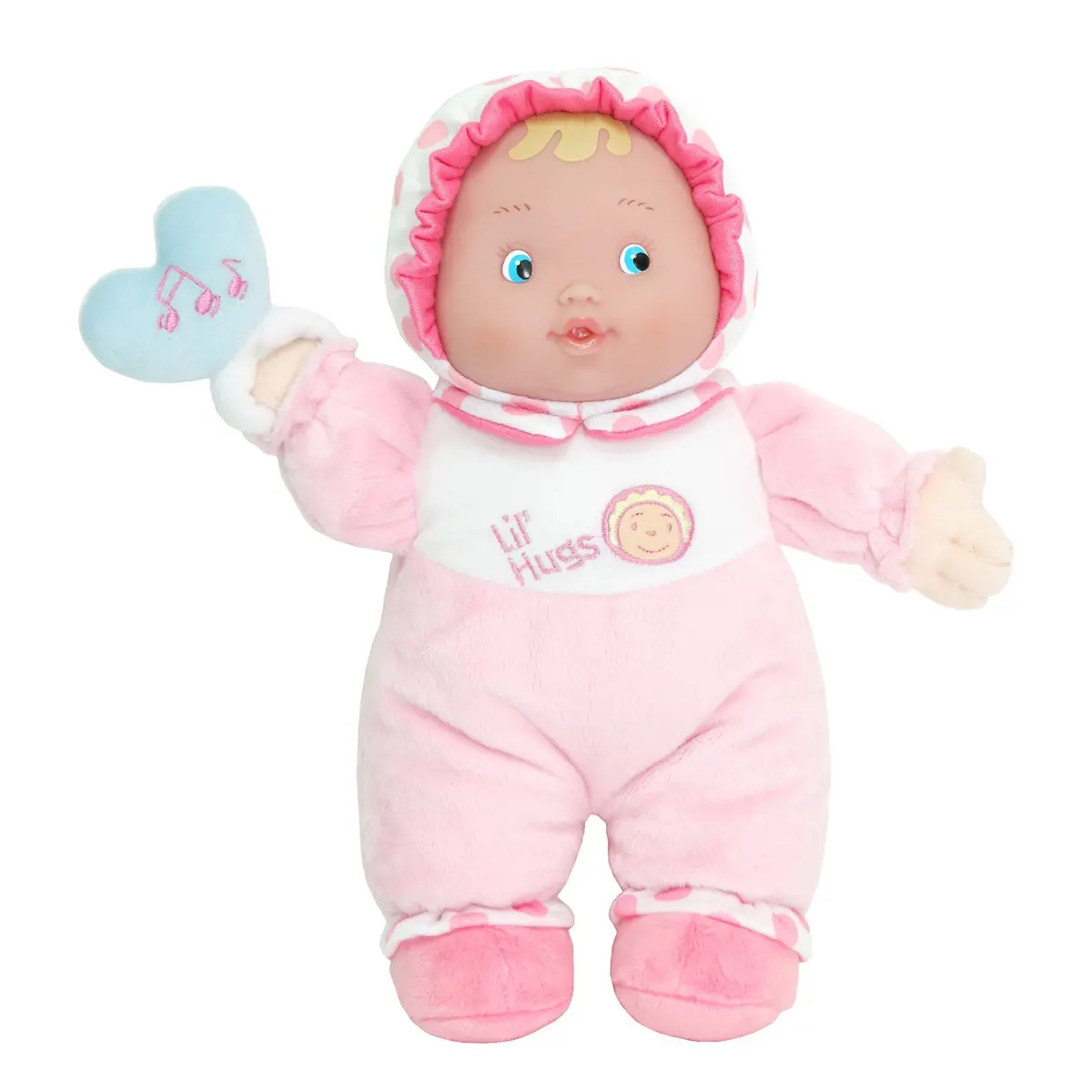 Jc Toys Lil' Hugs - First Soft Doll With Vinyl Face And Rattle, 12" Caucasian 1