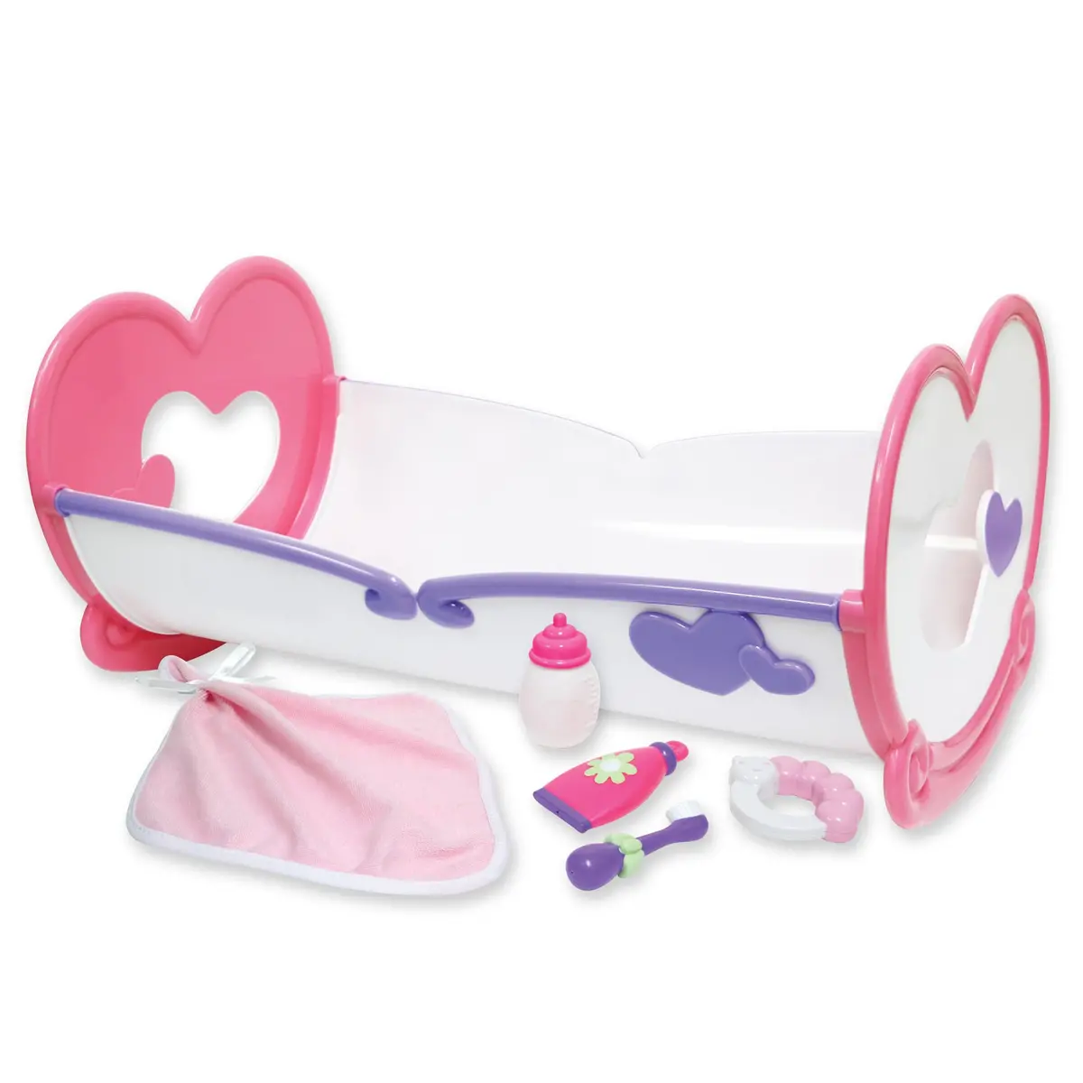 Jc Toys Deluxe Rocking Doll Crib With Heart Design & Accessories 1
