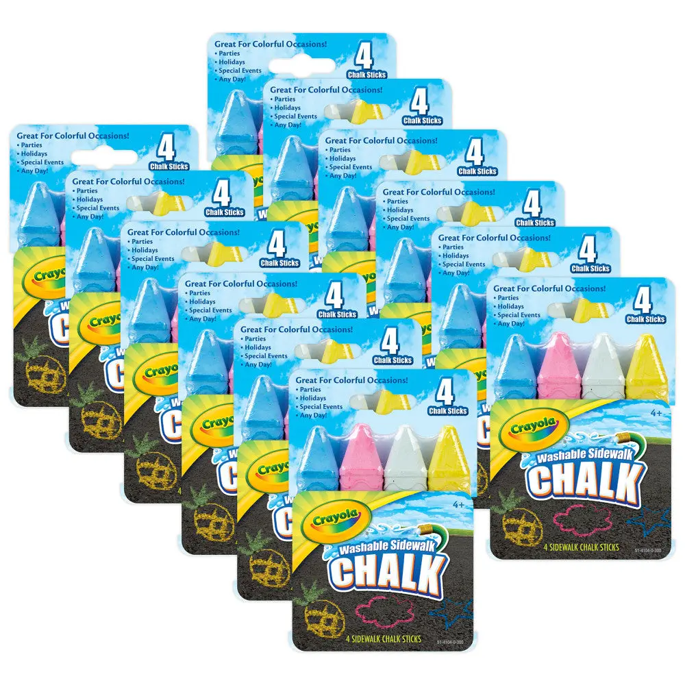 Crayola Outdoor Washable Sidewalk Chalk, 4 Sticks Per Pack, 12 Packs 1