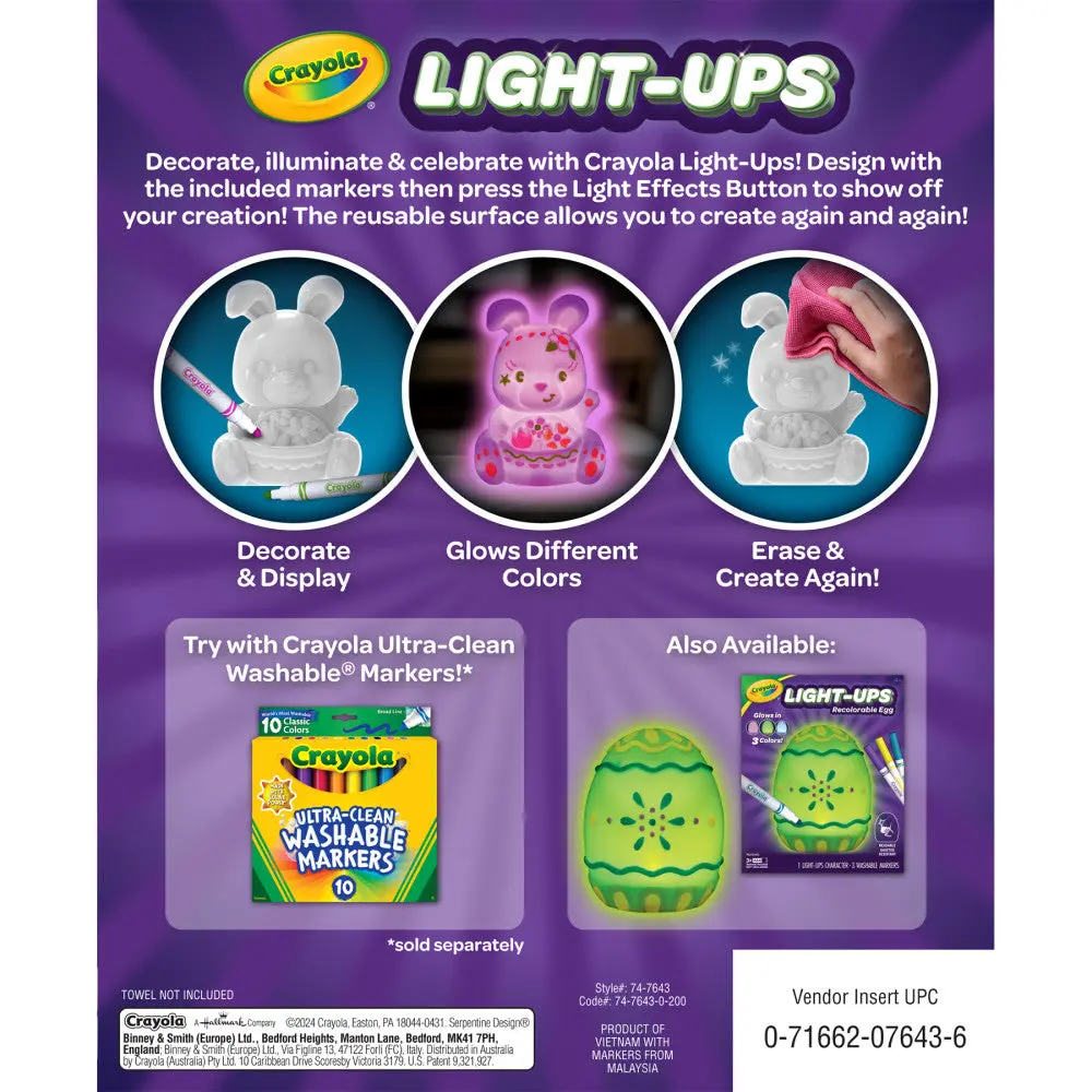 Crayola Creativity Play Light-Ups Recolorable Bunny - Includes Markers 2
