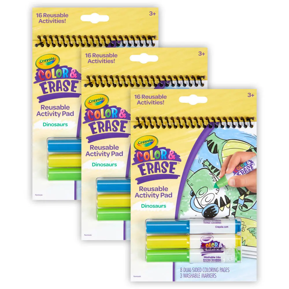 Crayola Dino Roar Color & Erase Activity Pad - Reusable, Pack Of 3 1