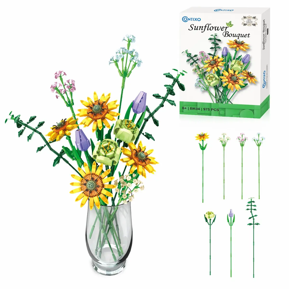 Contixo Sunflower Bouquet Floral Collection Building Block Set - 975 Pcs 1