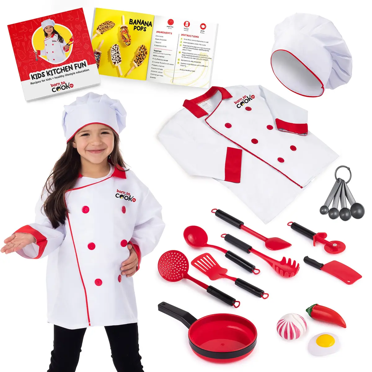 Bintiva 11-Piece Deluxe Chef Role Play Dress-Up Set - Red Accents 1