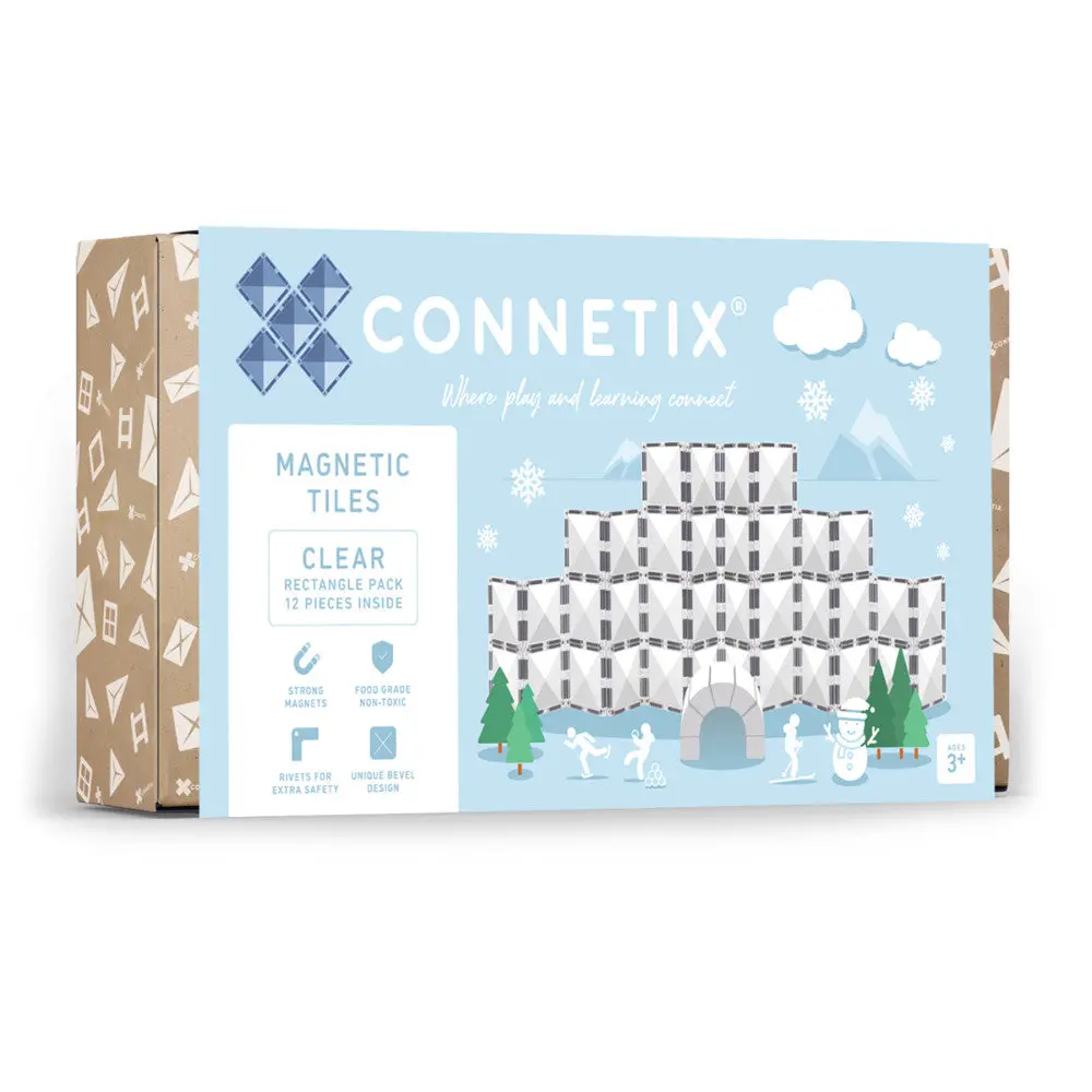 Connetix Magnetic Tiles Clear Rectangle Pack, 12-Piece Set 1