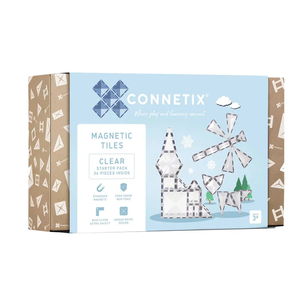Connetix Magnetic Tiles Clear Starter Pack - 34 Piece Translucent Shapes 1
