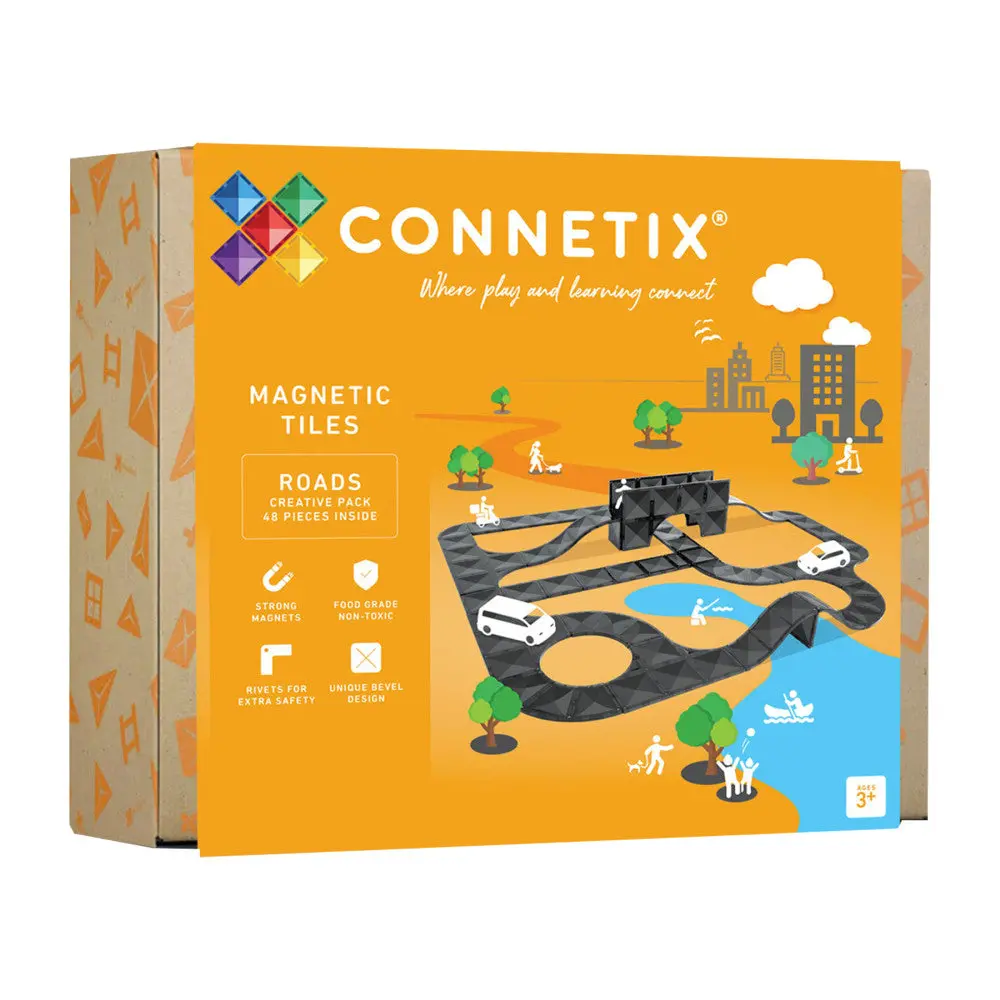 Connetix Magnetic Tiles Creative Roads Pack - 48 Piece Sleek Black Set 1