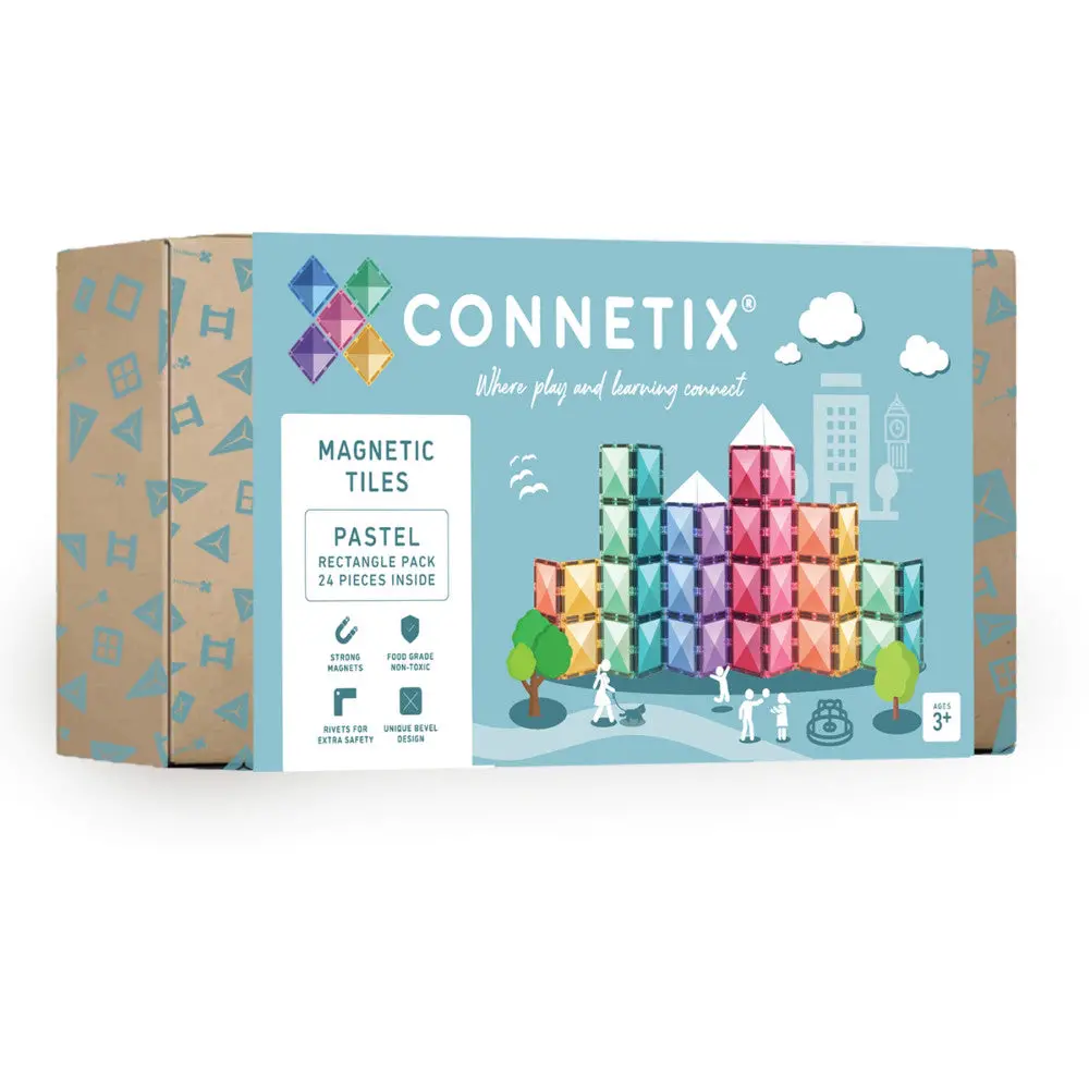 Connetix Magnetic Tiles Pastel Rectangle Set - 24 Piece Colorful Building Kit 1