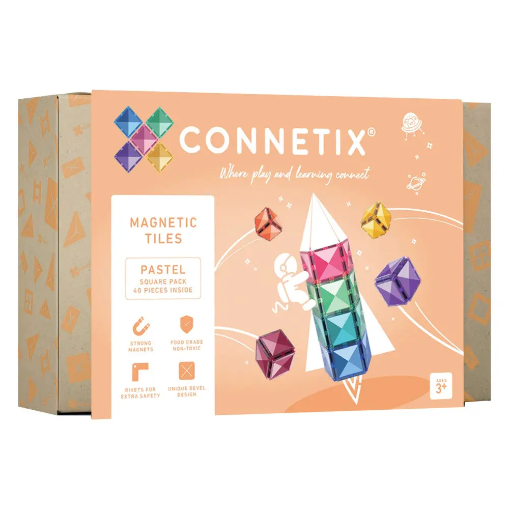 Connetix Pastel Magnetic Tiles 40-Piece Square Pack - Creative Play Set 1