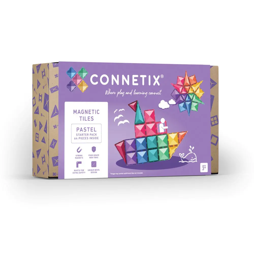 Connetix Magnetic Tiles Pastel Starter Pack - 64 Pieces 1