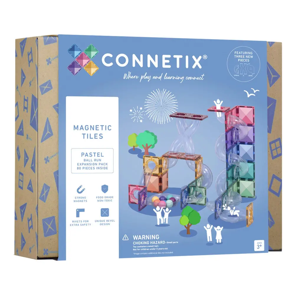 Connetix Magnetic Tiles 80-Piece Pastel Ball Run Expansion Set 1