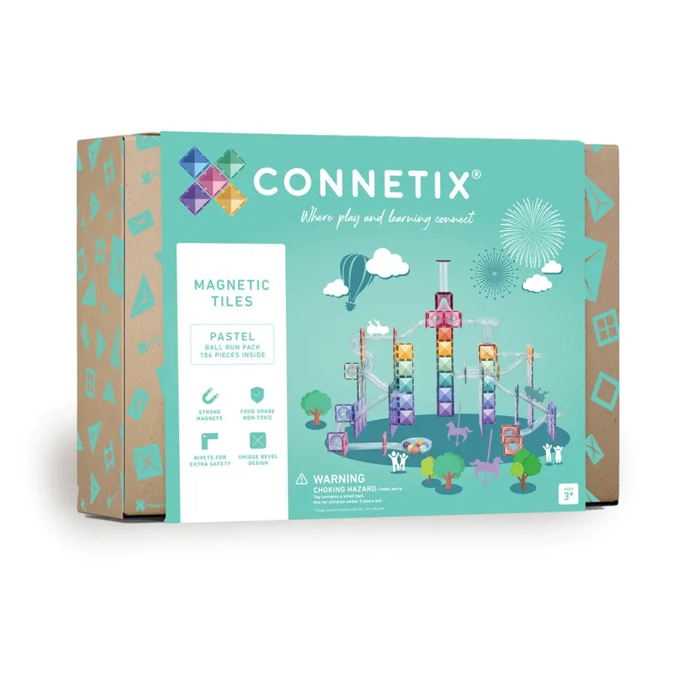 Connetix Pastel Ball Run Pack Magnetic Tiles, 106 Pieces 1