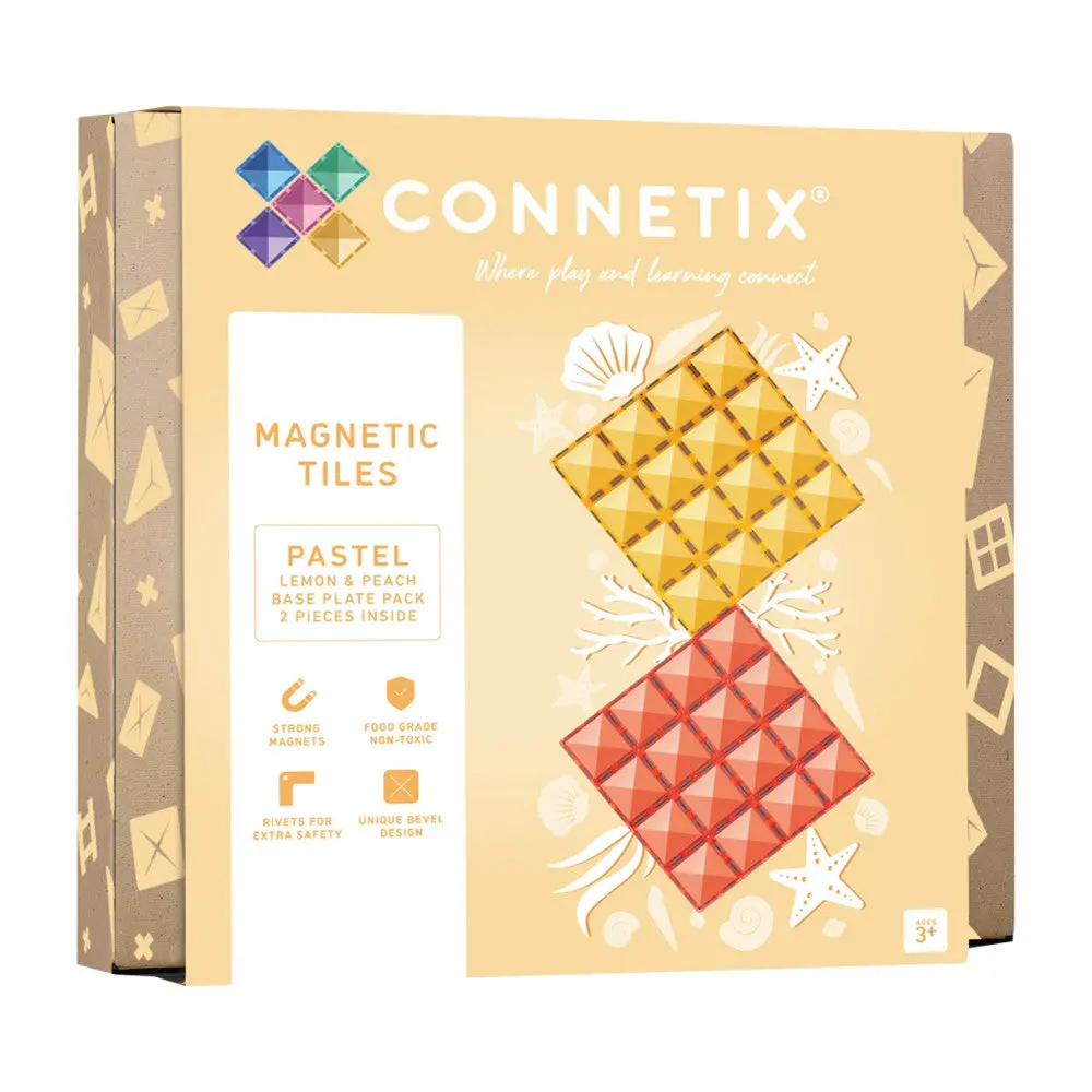 Connetix Magnetic Tiles Pastel Lemon & Peach Base Plates - 2 Pieces 1