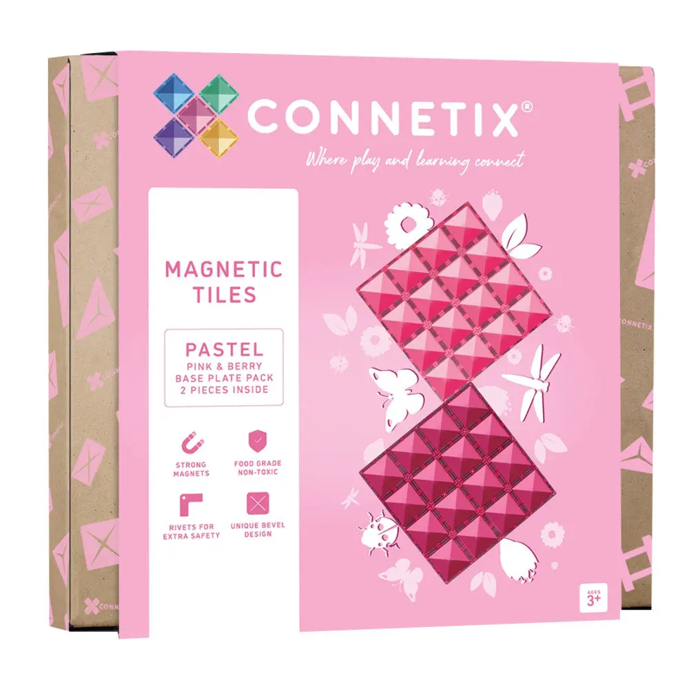 Connetix Magnetic Tiles Pastel Pink & Berry Base Plate Duo, 2-Piece Set 1