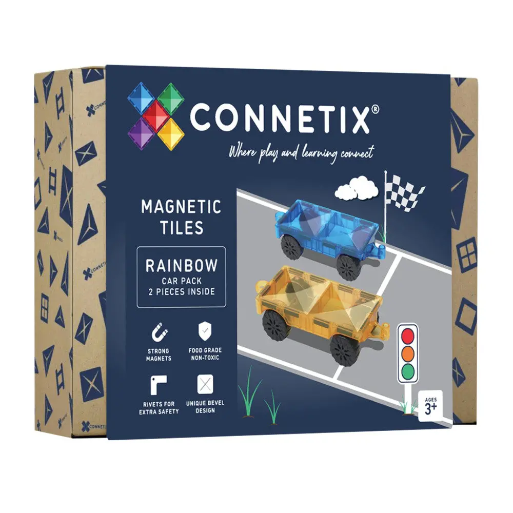 Connetix Magnetic Tiles Rainbow Car Pack, 2 Pieces - Blue/Yellow 1