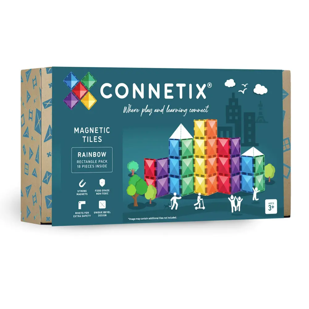Connetix Magnetic Tiles Rainbow Rectangle Pack - 18 Piece Set 1