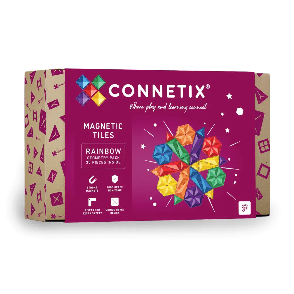 Connetix Rainbow Geometry Magnetic Tiles Set, 30 Pieces 1