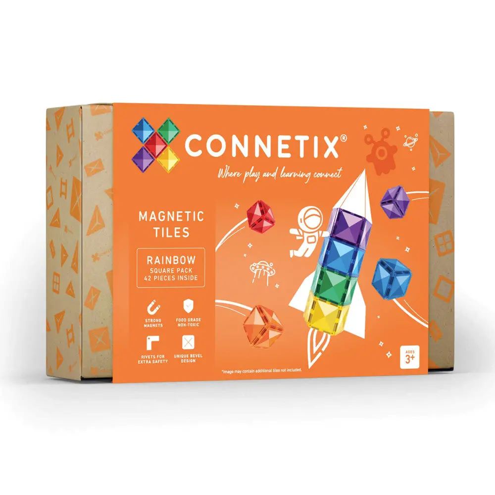 Connetix Magnetic Tiles Rainbow Square 42-Piece Set - Vibrant Colors 1
