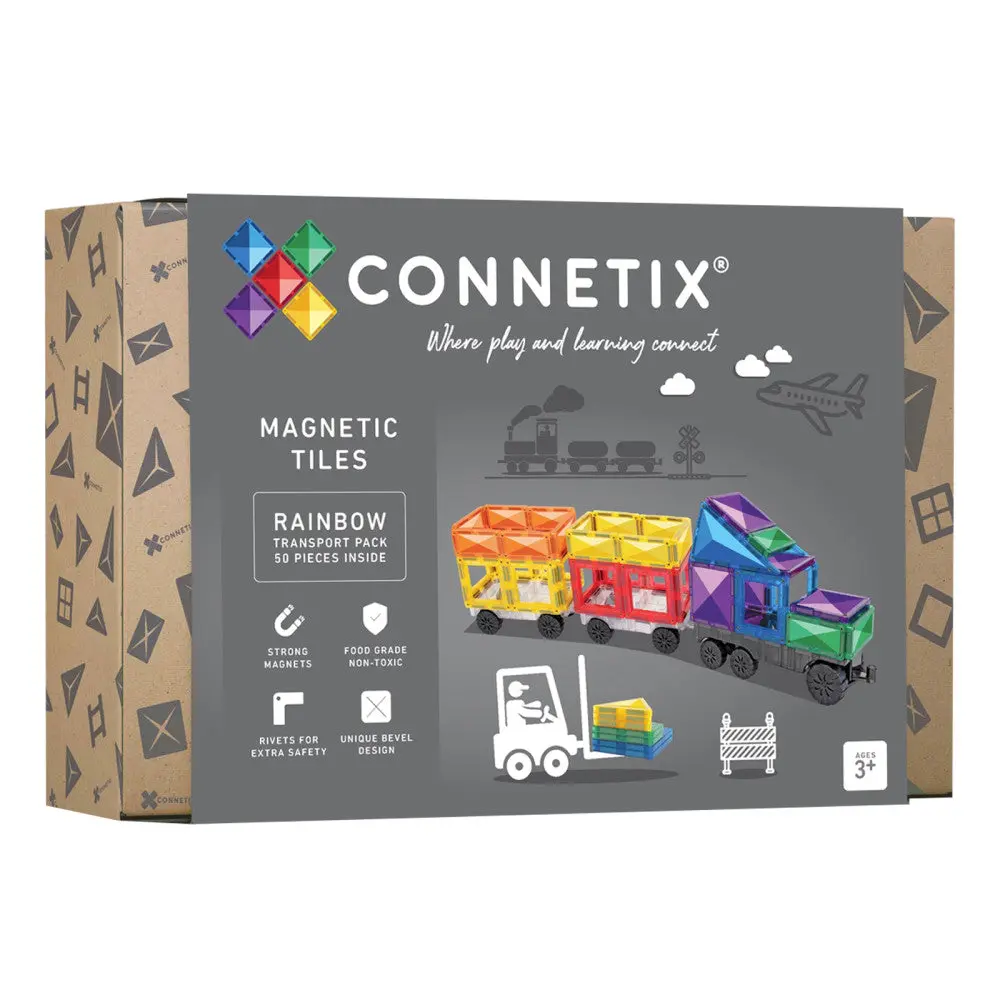 Connetix Magnetic Tiles Rainbow Transport Pack - 50 Piece Set 1