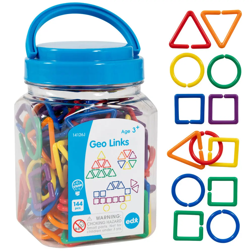 Edxeducation Colorful Geo Links Mini Jar - 144 Piece Linking Shapes Set In 6 Vibrant Colors 1