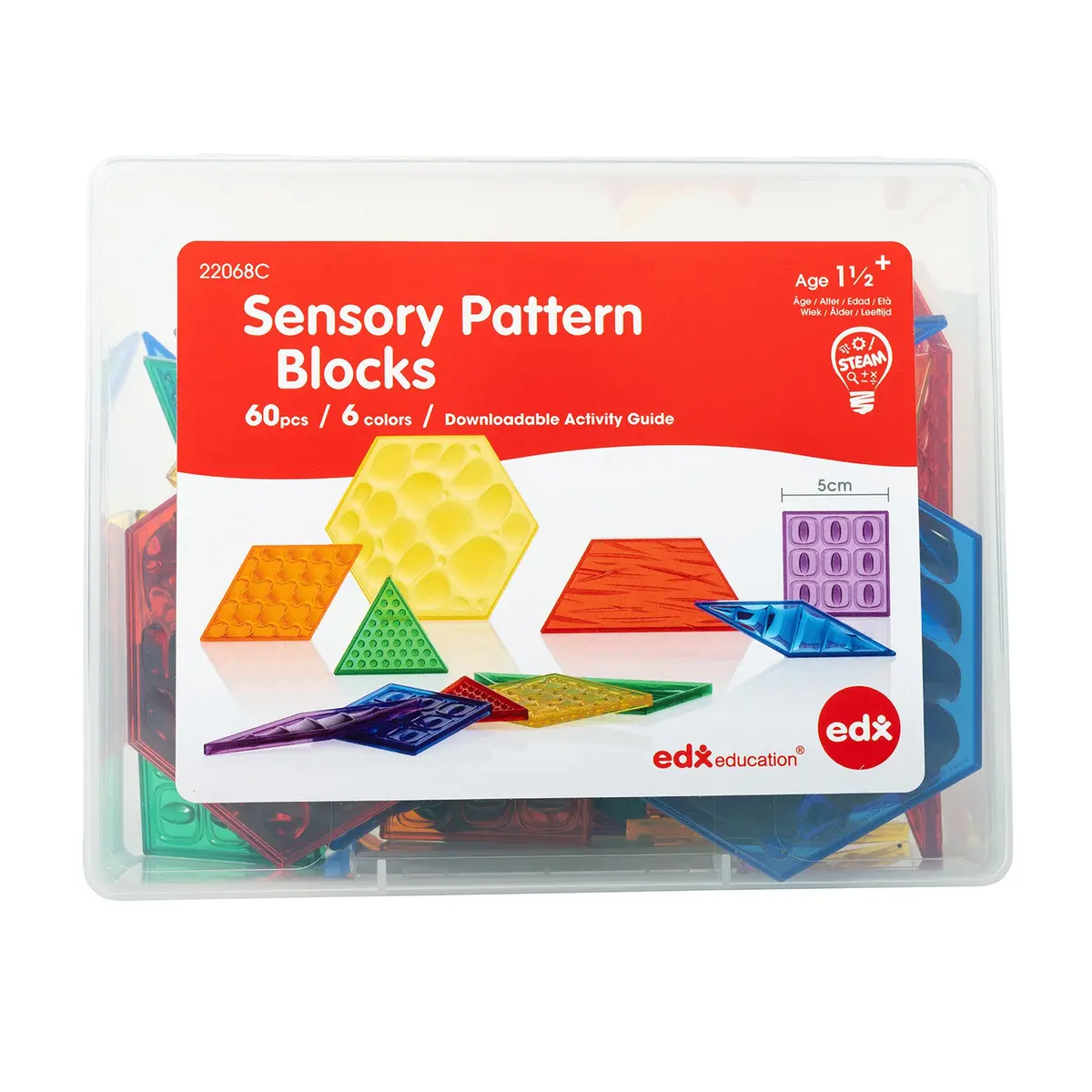 Edxeducation Translucent Sensory Pattern Blocks - Tactile Exploration Set 1